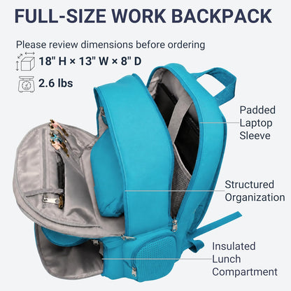 2 Piece Laptop Backpack and Crossbody Bag and Lunch Cooler for Women, Black | Full size 18 inch neoprene work backpack, structured lunch compartment, fits 17 inch laptop, carry on personal item