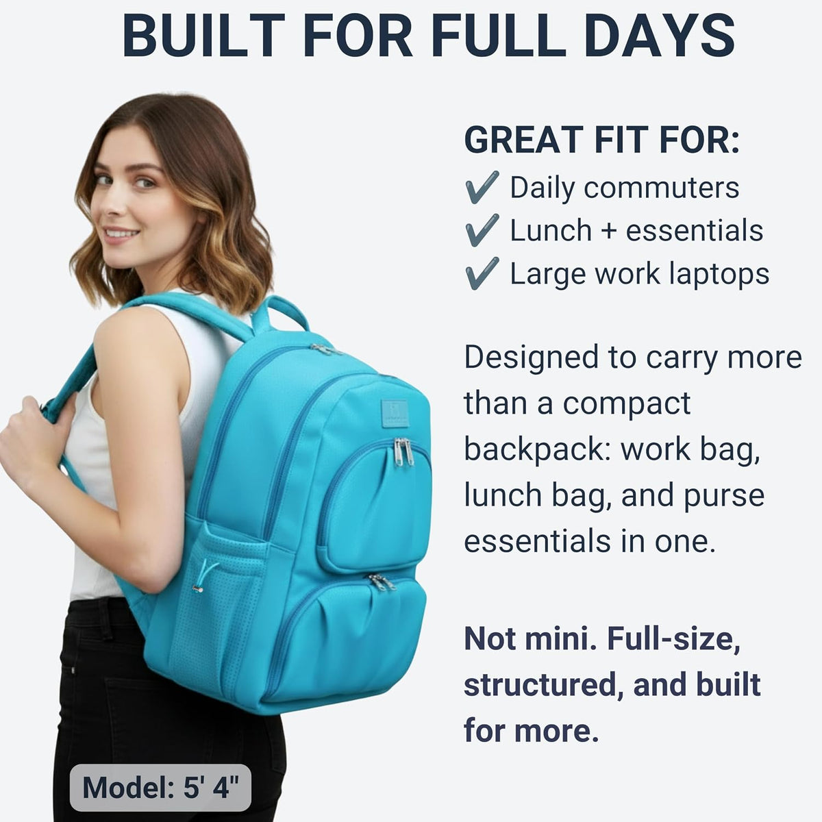 2 Piece Laptop Backpack and Crossbody Bag and Lunch Cooler for Women, Black | Full size 18 inch neoprene work backpack, structured lunch compartment, fits 17 inch laptop, carry on personal item