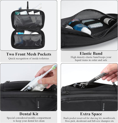 Purevave Compact Mens Toiletry Travel Bag Hanging, Mens Dopp Kit for Travel Waterproof, Wash Pouch Black