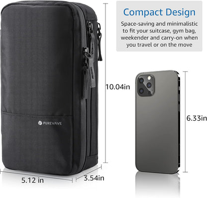 Purevave Compact Mens Toiletry Travel Bag Hanging, Mens Dopp Kit for Travel Waterproof, Wash Pouch Black