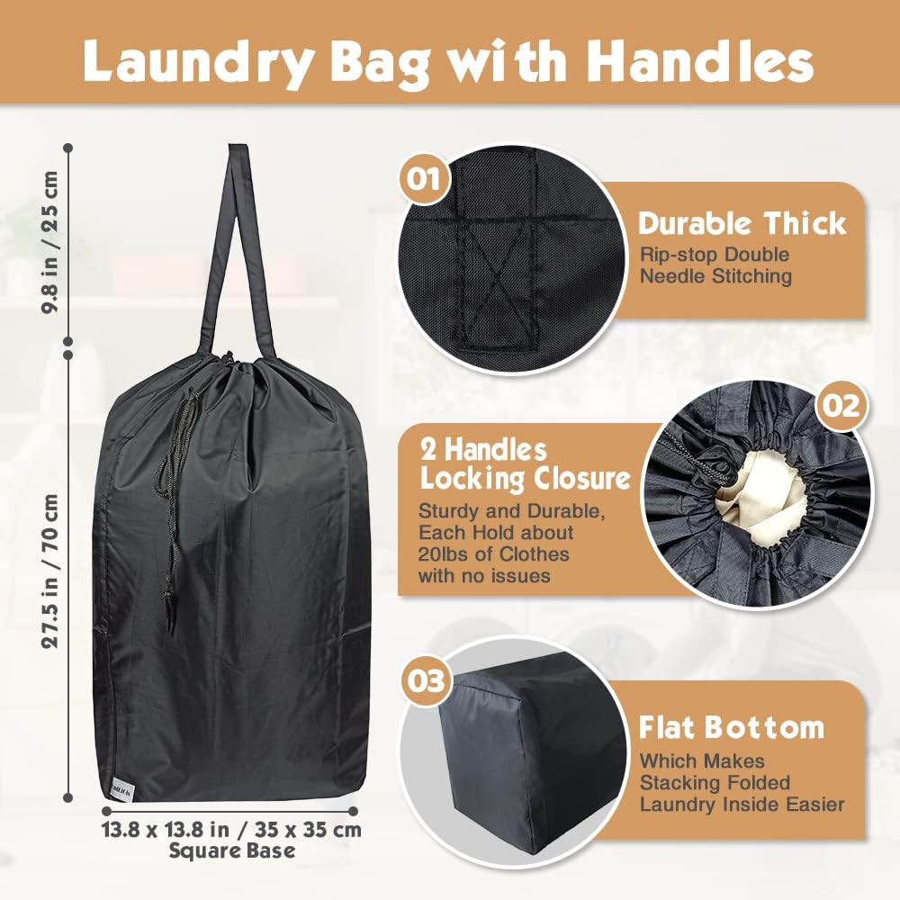 Washable Travel Laundry Bag with Handles and Drawstring, Heavy Duty Large Enough to Hold 3 Loads of Laundry, Fit a Laundry Basket or Clothes Hamper, 27.5x34.5 in,Grey
