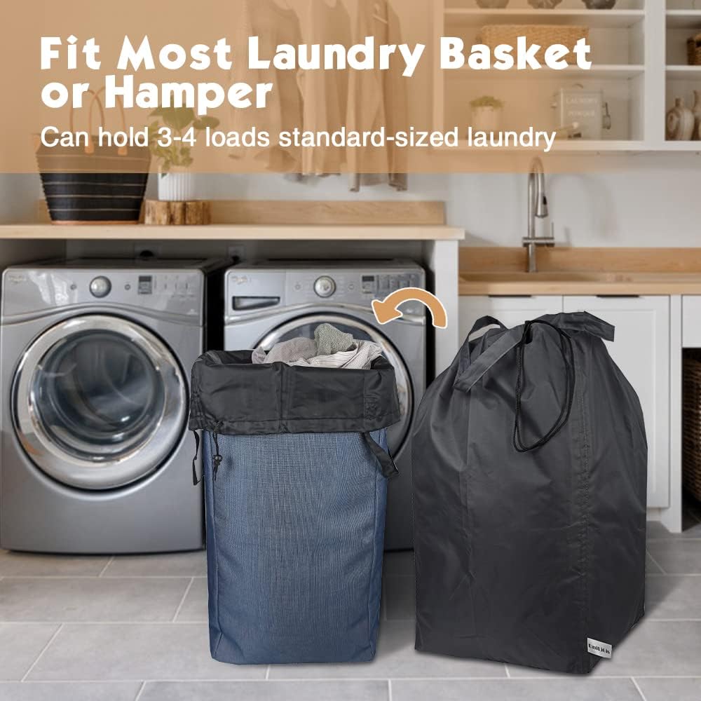 Washable Travel Laundry Bag with Handles and Drawstring, Heavy Duty Large Enough to Hold 3 Loads of Laundry, Fit a Laundry Basket or Clothes Hamper, 27.5x34.5 in,Grey