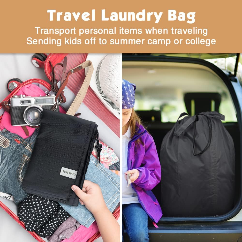 Washable Travel Laundry Bag with Handles and Drawstring, Heavy Duty Large Enough to Hold 3 Loads of Laundry, Fit a Laundry Basket or Clothes Hamper, 27.5x34.5 in,Grey
