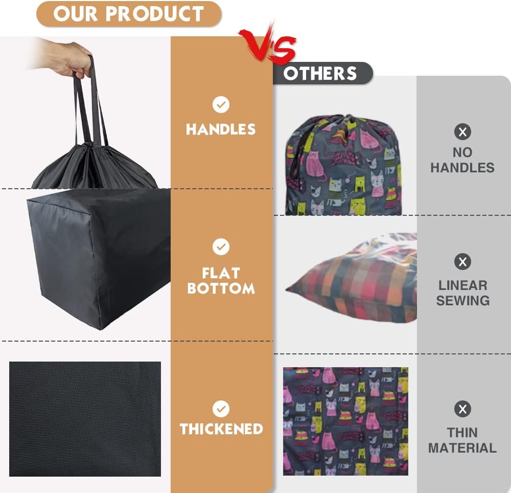 Washable Travel Laundry Bag with Handles and Drawstring, Heavy Duty Large Enough to Hold 3 Loads of Laundry, Fit a Laundry Basket or Clothes Hamper, 27.5x34.5 in,Grey