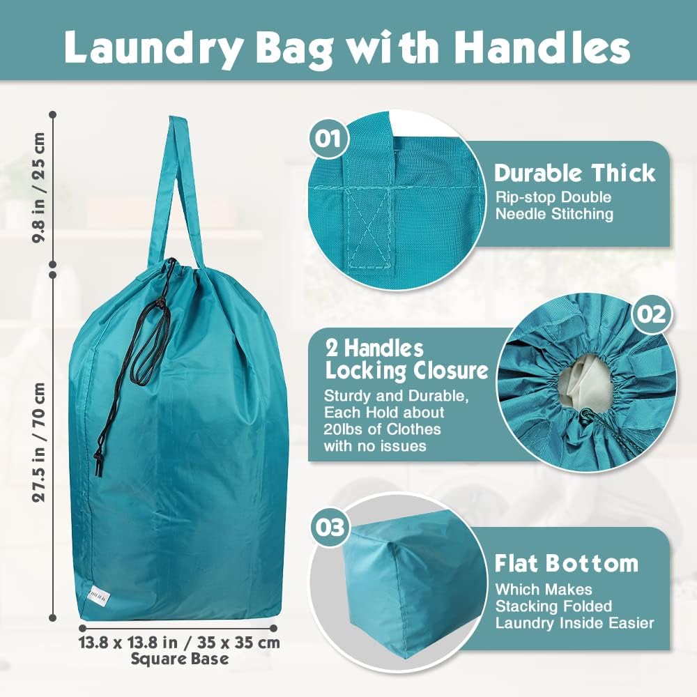 Washable Travel Laundry Bag with Handles and Drawstring, Heavy Duty Large Enough to Hold 3 Loads of Laundry, Fit a Laundry Basket or Clothes Hamper, 27.5x34.5 in,Grey