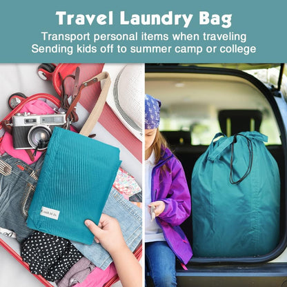 Washable Travel Laundry Bag with Handles and Drawstring, Heavy Duty Large Enough to Hold 3 Loads of Laundry, Fit a Laundry Basket or Clothes Hamper, 27.5x34.5 in,Grey