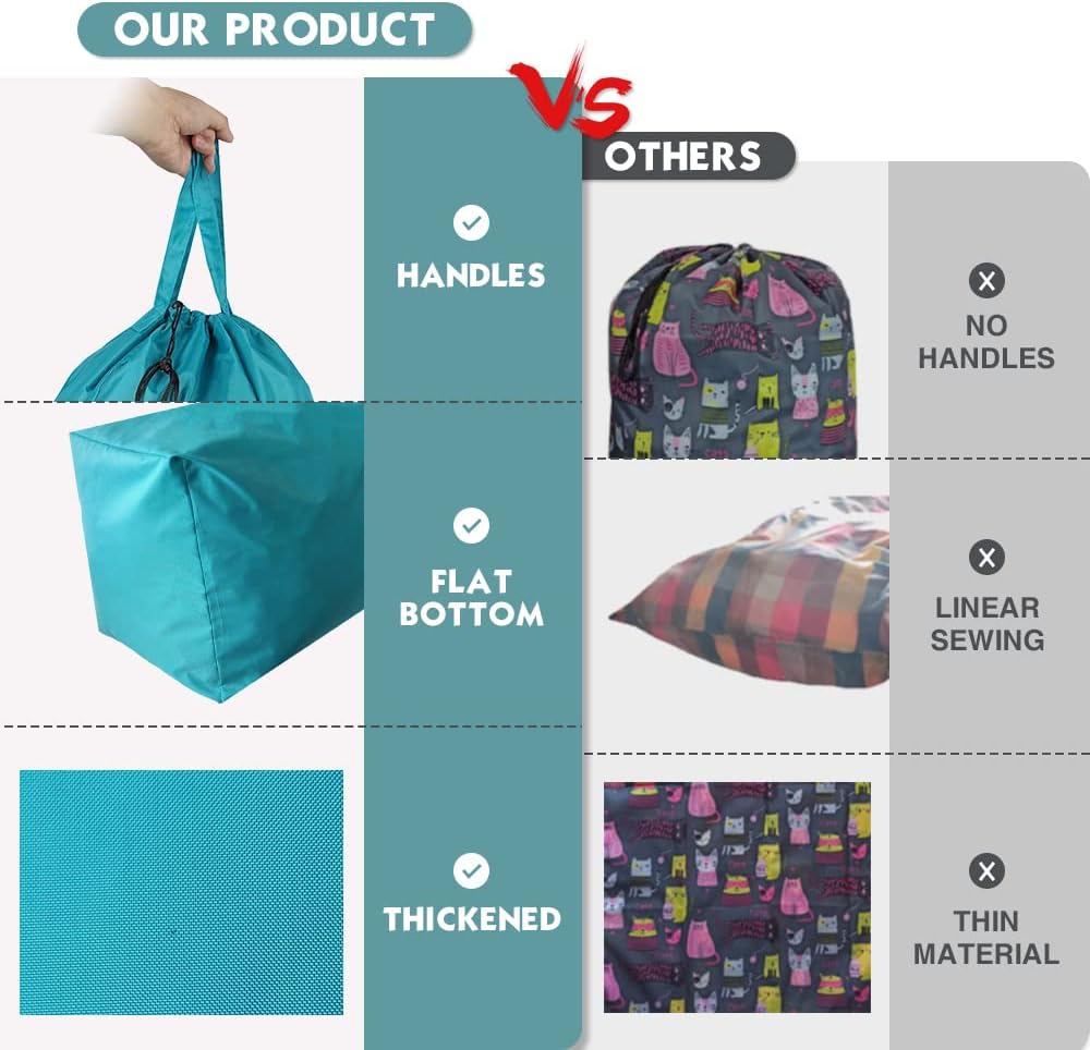 Washable Travel Laundry Bag with Handles and Drawstring, Heavy Duty Large Enough to Hold 3 Loads of Laundry, Fit a Laundry Basket or Clothes Hamper, 27.5x34.5 in,Grey
