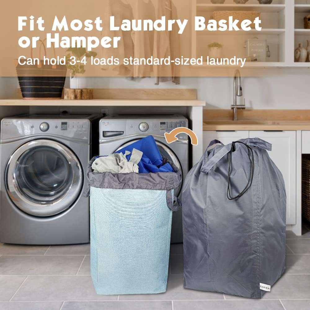 Washable Travel Laundry Bag with Handles and Drawstring, Heavy Duty Large Enough to Hold 3 Loads of Laundry, Fit a Laundry Basket or Clothes Hamper, 27.5x34.5 in,Grey