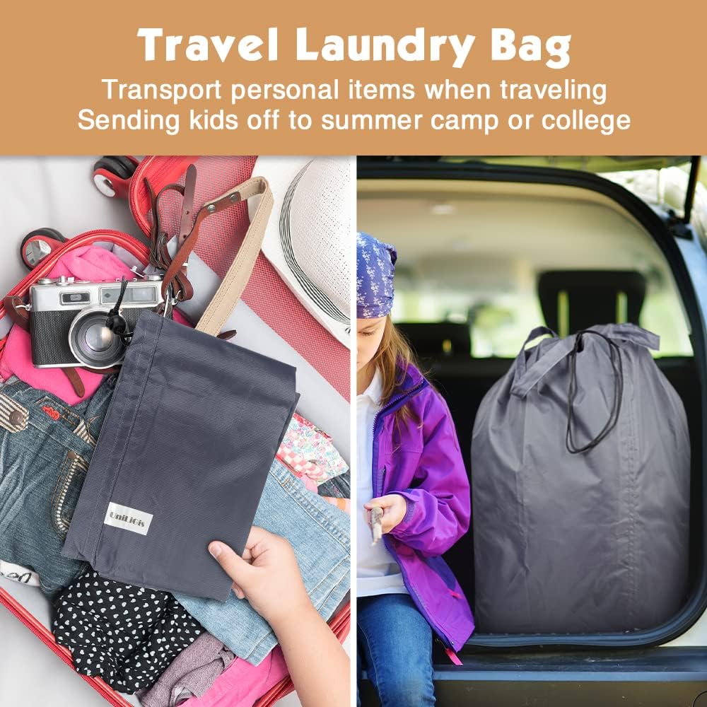 Washable Travel Laundry Bag with Handles and Drawstring, Heavy Duty Large Enough to Hold 3 Loads of Laundry, Fit a Laundry Basket or Clothes Hamper, 27.5x34.5 in,Grey
