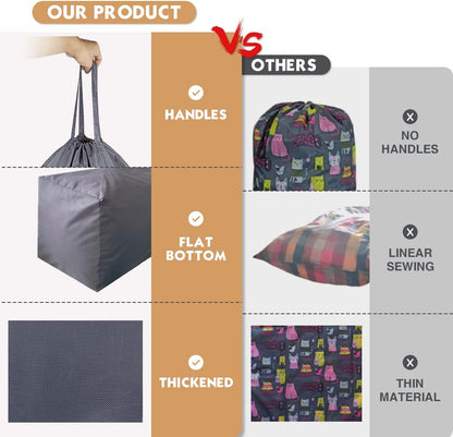 Washable Travel Laundry Bag with Handles and Drawstring, Heavy Duty Large Enough to Hold 3 Loads of Laundry, Fit a Laundry Basket or Clothes Hamper, 27.5x34.5 in,Grey