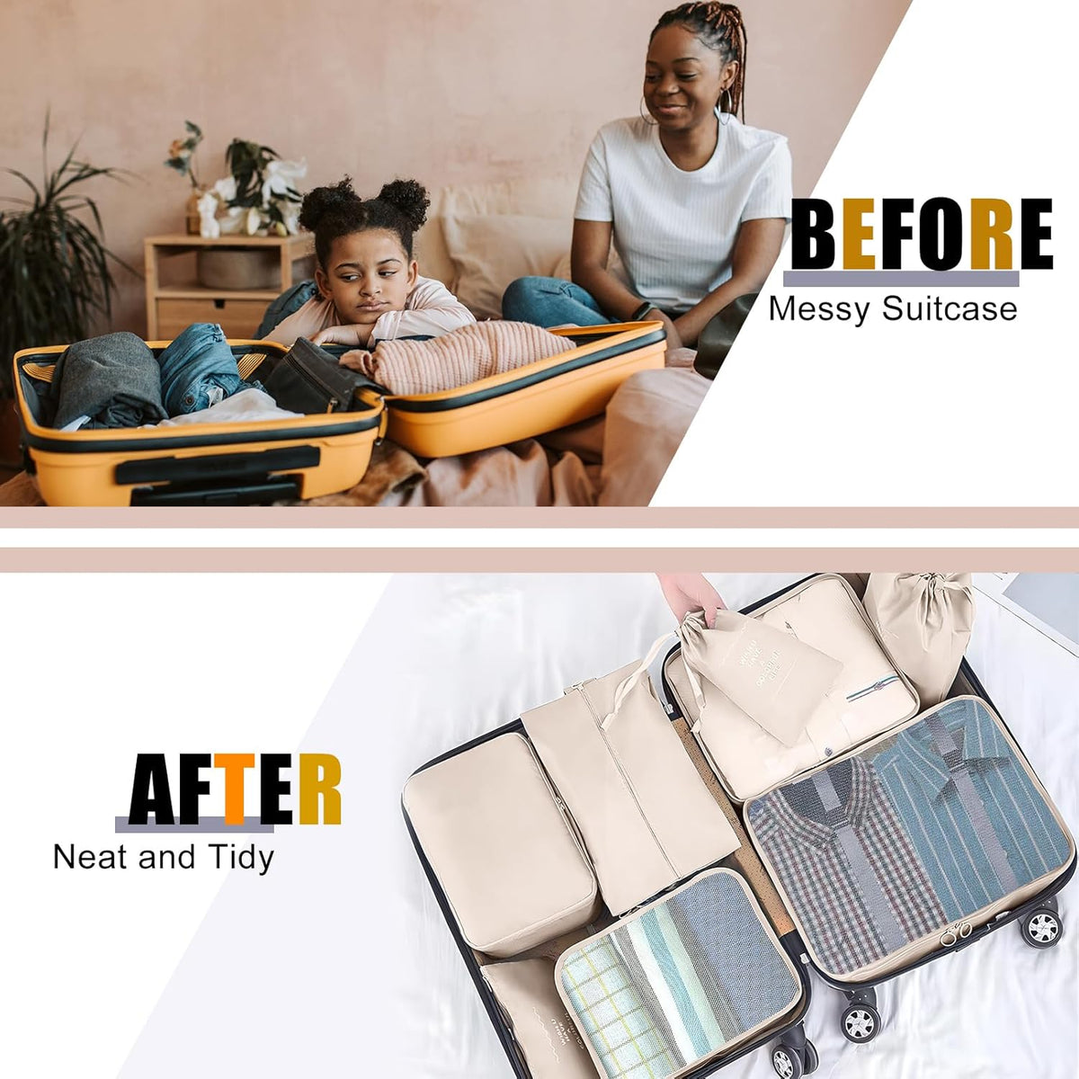 Packing Cubes for Travel- 8 Set Luggage Organizer Bags for Family, Mesh Breathable Travel Packing Cubes for Suitcases Durable Travel Essentials Bags Set (Beige, 8 Set)
