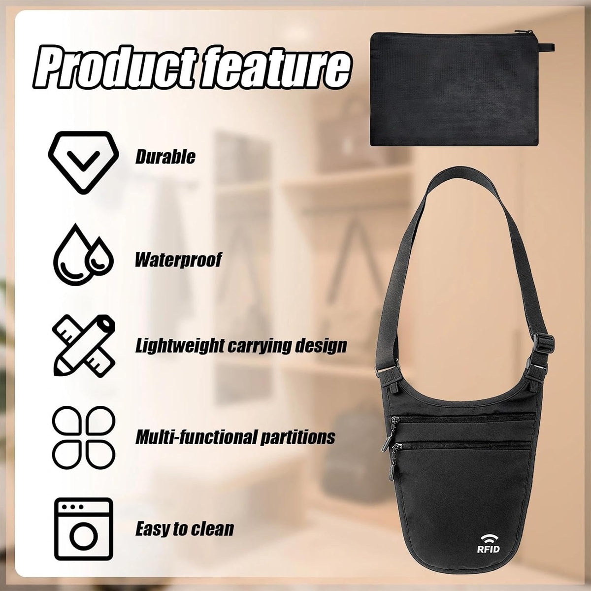 Travel Money Belt Under Clothes,RFID Passport Wallet, Hidden Money Belt for Travel Women Men, Secure Wallet to Protect Cash, Credit Cards