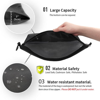 Water-Resistant Material Zipper Pouch, Mesh Zipper Bags for Storage, Travel, Office (Black, Small)