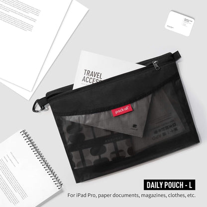 Water-Resistant Material Zipper Pouch, Mesh Zipper Bags for Storage, Travel, Office (Black, Small)