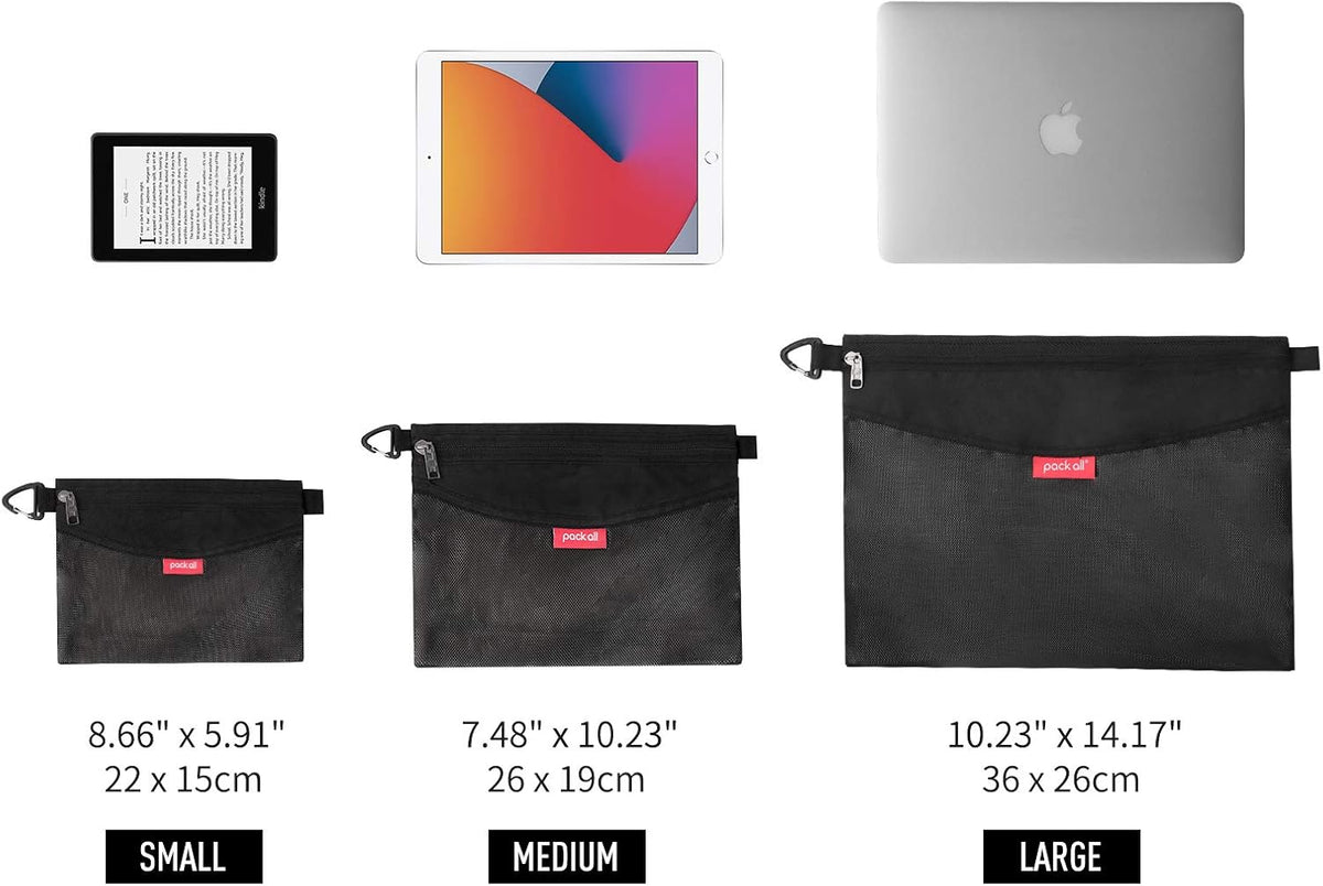 Water-Resistant Material Zipper Pouch, Mesh Zipper Bags for Storage, Travel, Office (Black, Small)