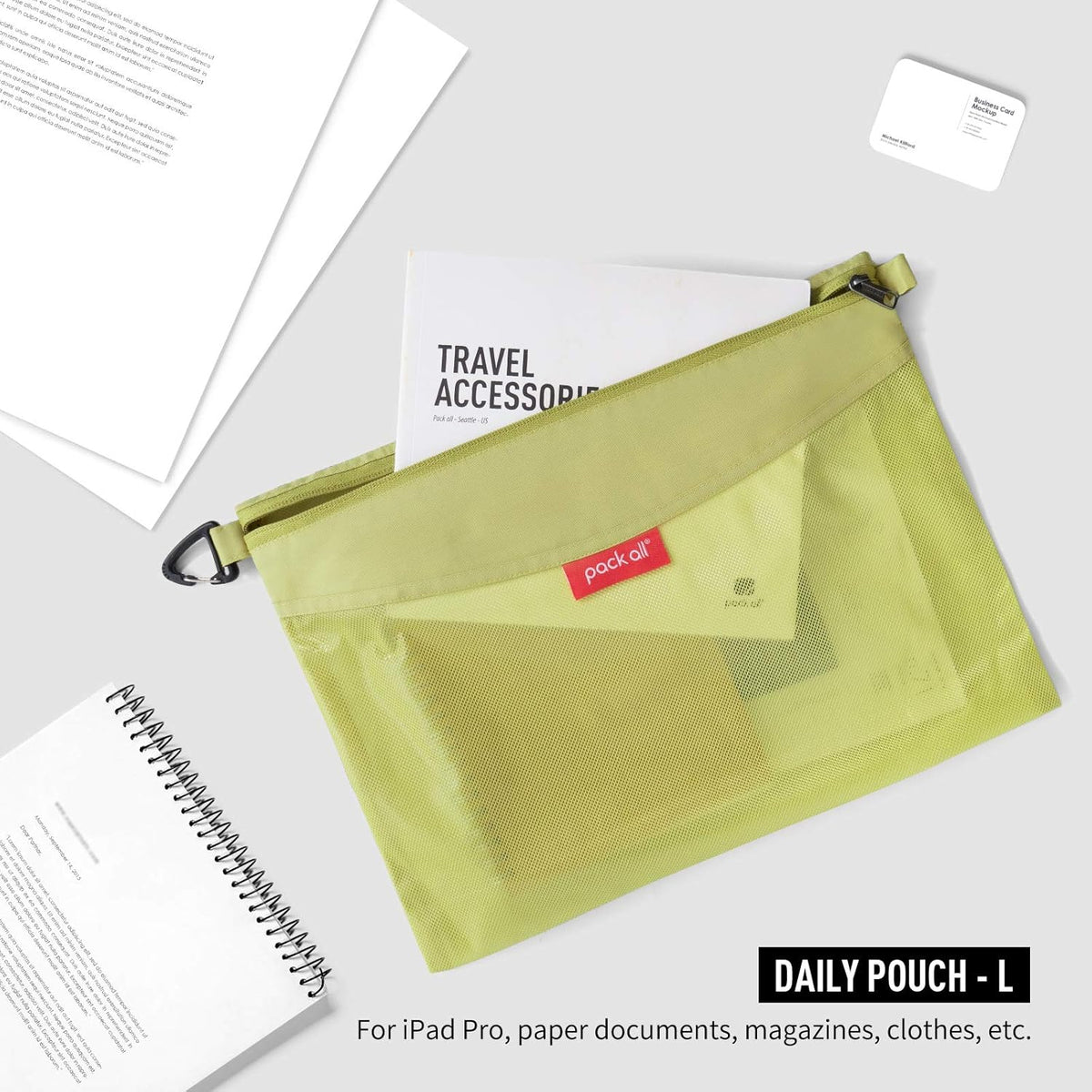 Water-Resistant Material Zipper Pouch, Mesh Zipper Bags for Storage, Travel, Office (Black, Small)