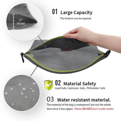 Water-Resistant Material Zipper Pouch, Mesh Zipper Bags for Storage, Travel, Office (Black, Small)