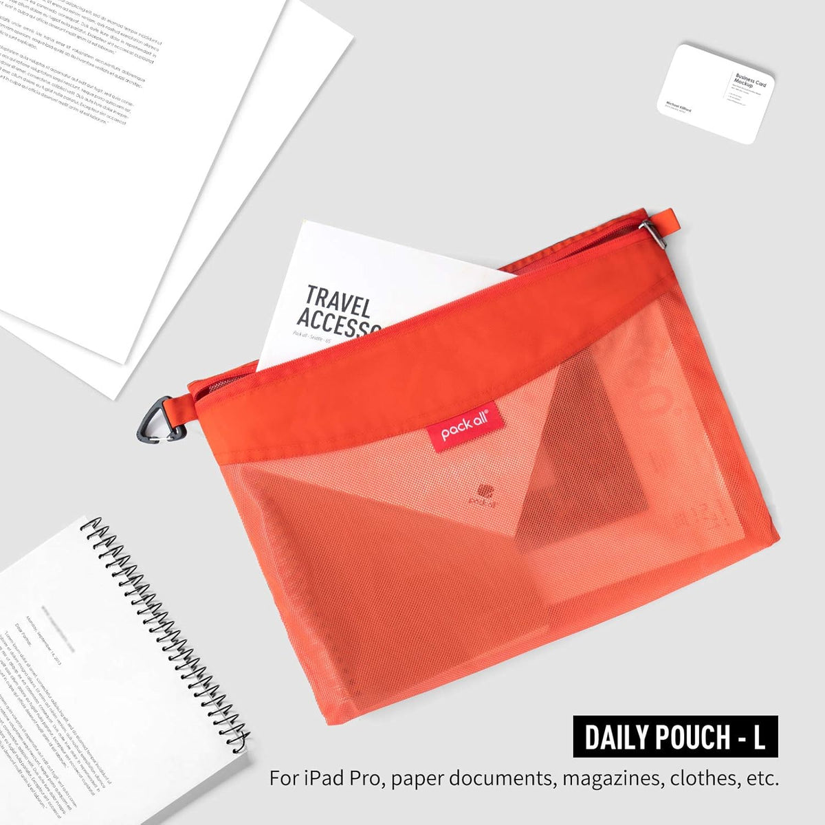 Water-Resistant Material Zipper Pouch, Mesh Zipper Bags for Storage, Travel, Office (Black, Small)