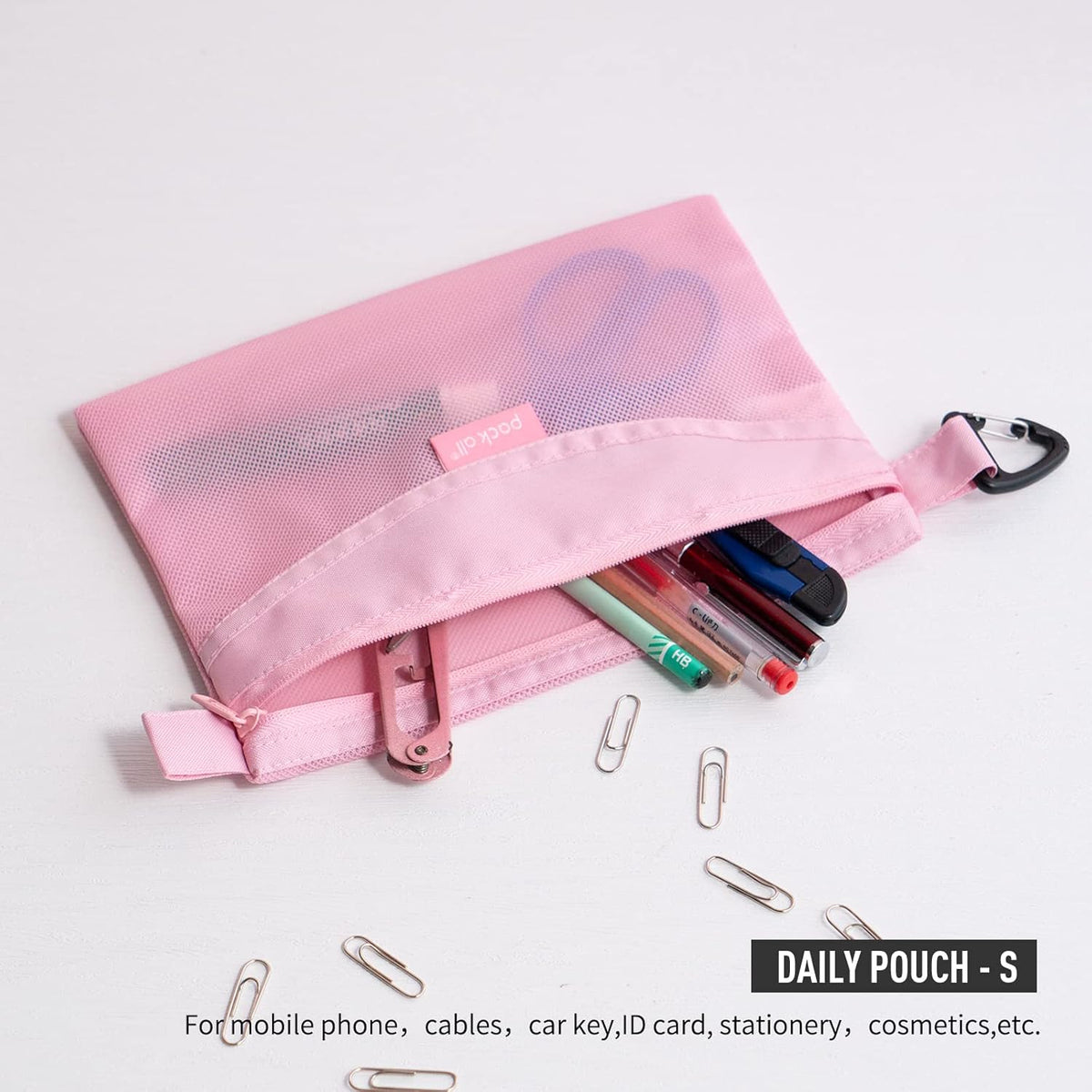 Water-Resistant Material Zipper Pouch, Mesh Zipper Bags for Storage, Travel, Office (Black, Small)