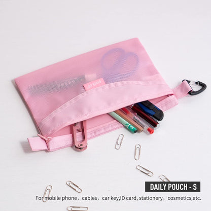 Water-Resistant Material Zipper Pouch, Mesh Zipper Bags for Storage, Travel, Office (Black, Small)