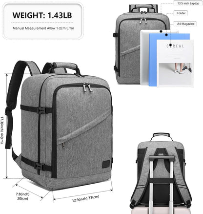 Carry on Backpack, Airline Approved Travel Backpack for Men and Women, Waterproof Lightweight Daypack for Flight (Grey, Medium)