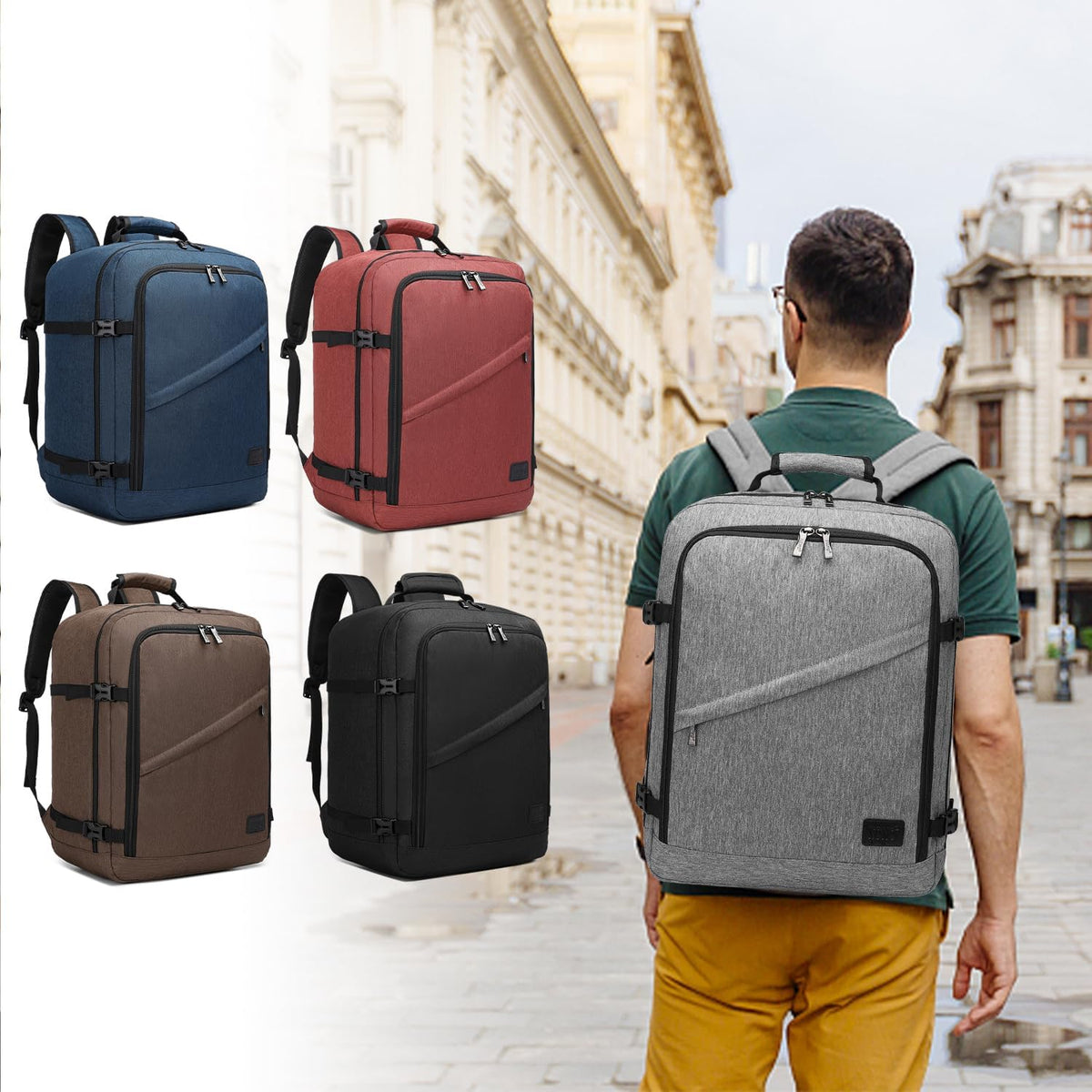 Carry on Backpack, Airline Approved Travel Backpack for Men and Women, Waterproof Lightweight Daypack for Flight (Grey, Medium)