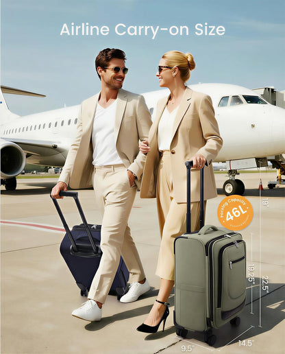 Carry On Luggage 22x14x9 Airline Approved, Softside Suitcase with Spinner Wheels for Men Women, 22 Inch Rolling Luggage with TSA Lock Multiple Compartments for Travel Business Trip