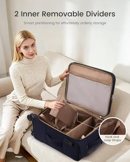 Carry On Luggage 22x14x9 Airline Approved, Softside Suitcase with Spinner Wheels for Men Women, 22 Inch Rolling Luggage with TSA Lock Multiple Compartments for Travel Business Trip