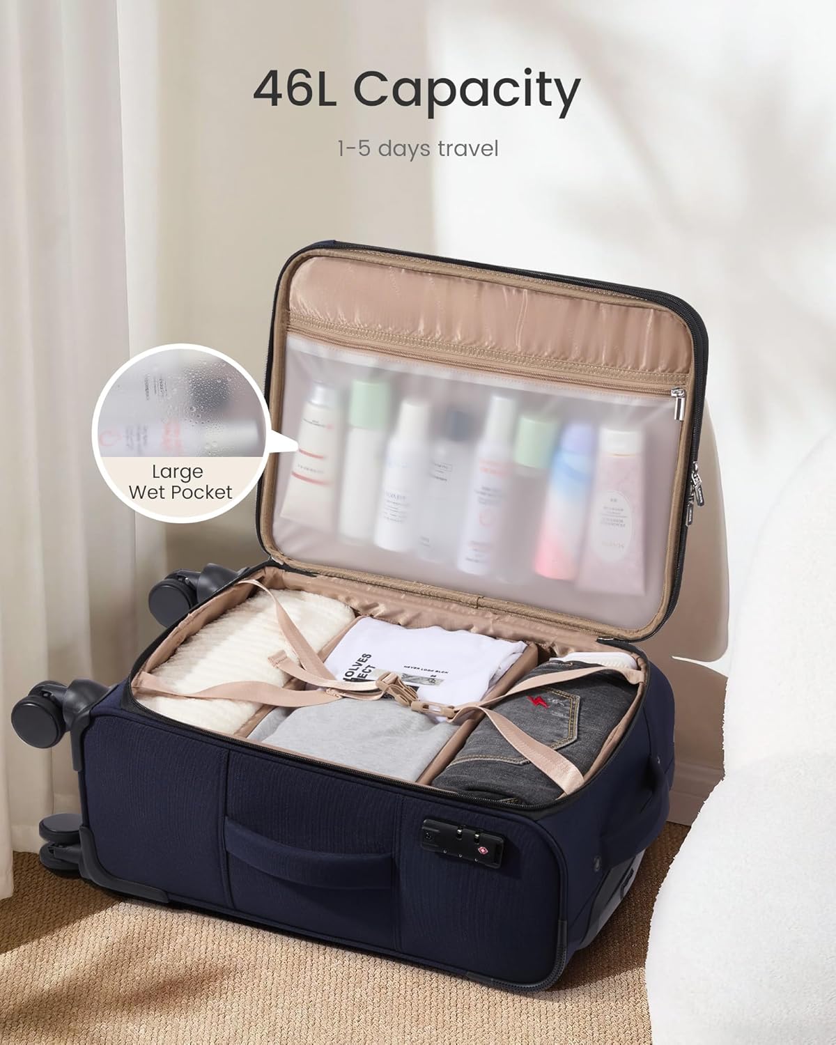Carry On Luggage 22x14x9 Airline Approved, Softside Suitcase with Spinner Wheels for Men Women, 22 Inch Rolling Luggage with TSA Lock Multiple Compartments for Travel Business Trip