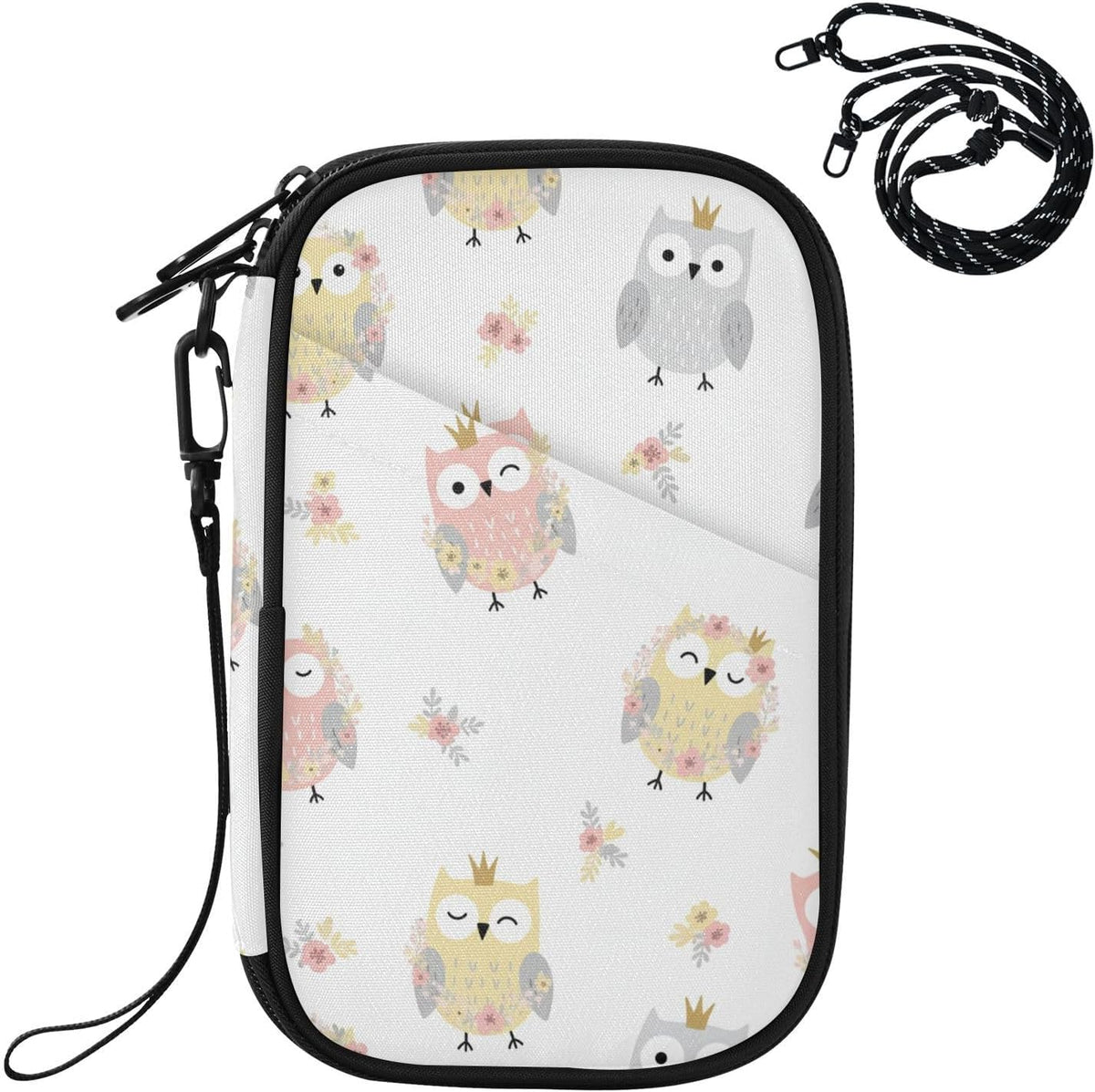 Cute Owls Flowers White Passport Holder for Travel Wallet | Water Resistant Family Travel Document Pouch Credit Cards Case for Women Men