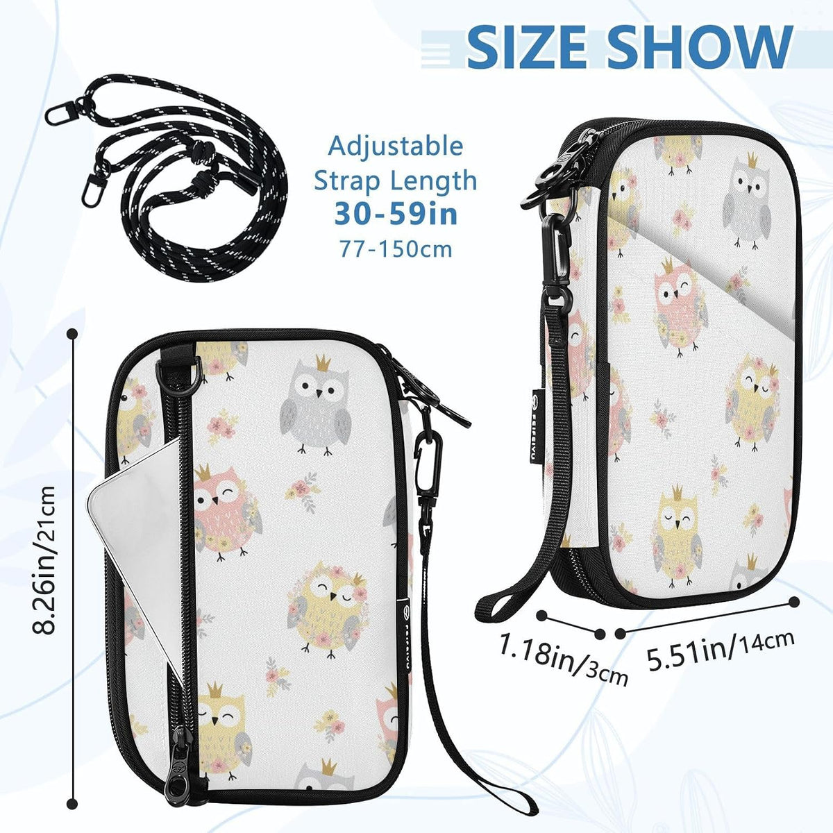 Cute Owls Flowers White Passport Holder for Travel Wallet | Water Resistant Family Travel Document Pouch Credit Cards Case for Women Men