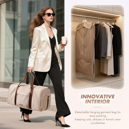 Convertible 2-in-1 Garment Bags for Travel,Women Men Carry On Garment Duffle Bag With Shoe Compartment,Hanging Suit bag,48L,Black