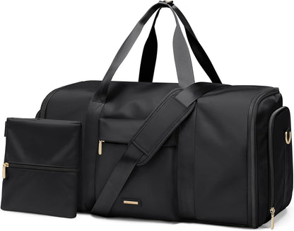 Convertible 2-in-1 Garment Bags for Travel,Women Men Carry On Garment Duffle Bag With Shoe Compartment,Hanging Suit bag,48L,Black