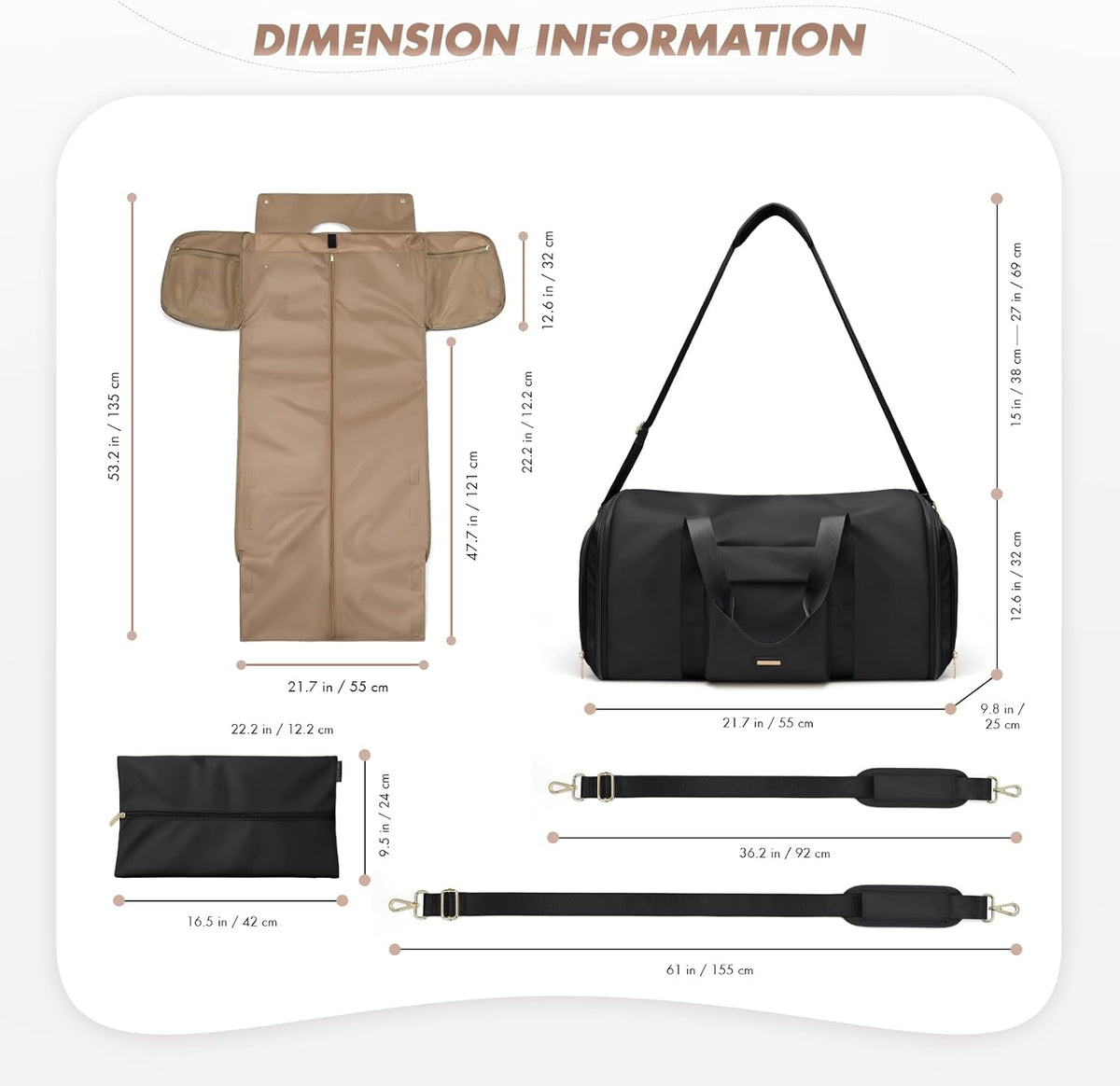 Convertible 2-in-1 Garment Bags for Travel,Women Men Carry On Garment Duffle Bag With Shoe Compartment,Hanging Suit bag,48L,Black