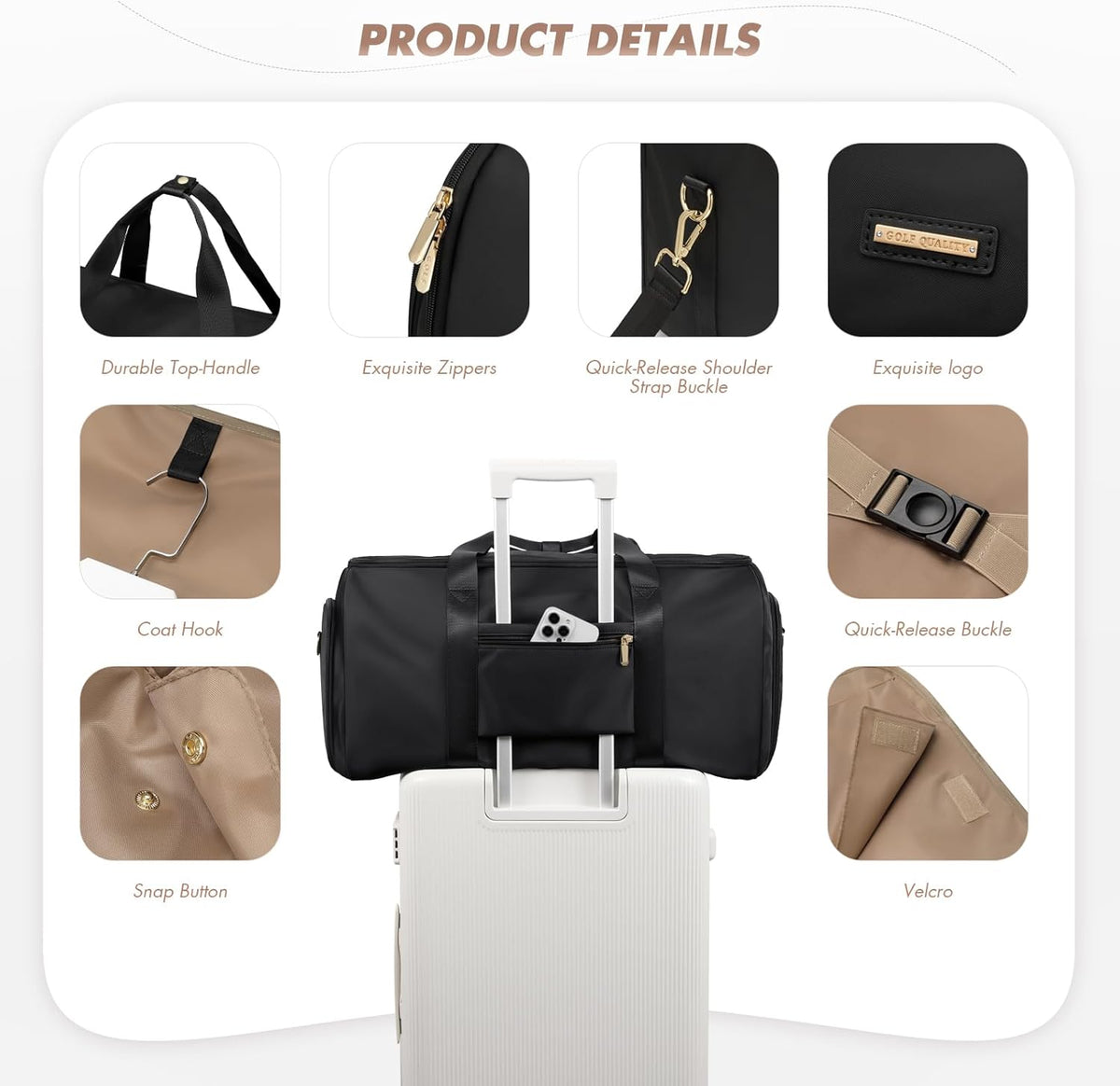 Convertible 2-in-1 Garment Bags for Travel,Women Men Carry On Garment Duffle Bag With Shoe Compartment,Hanging Suit bag,48L,Black