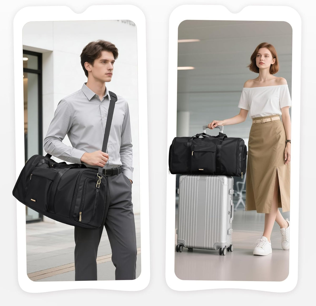 Convertible 2-in-1 Garment Bags for Travel,Women Men Carry On Garment Duffle Bag With Shoe Compartment,Hanging Suit bag,48L,Black