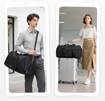 Convertible 2-in-1 Garment Bags for Travel,Women Men Carry On Garment Duffle Bag With Shoe Compartment,Hanging Suit bag,48L,Black