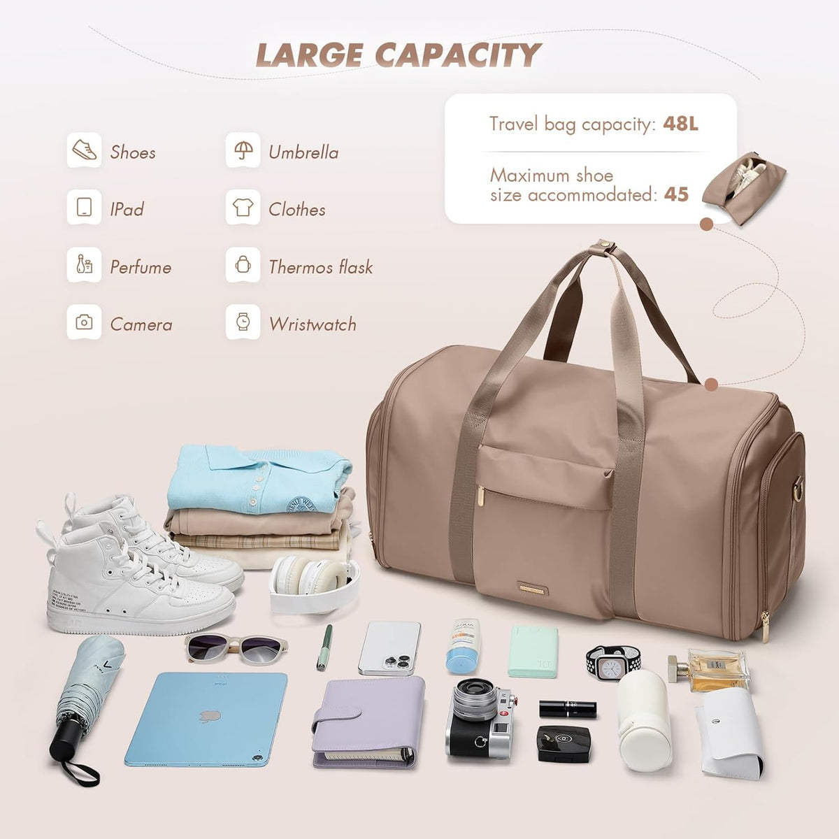 Convertible 2-in-1 Garment Bags for Travel,Women Men Carry On Garment Duffle Bag With Shoe Compartment,Hanging Suit bag,48L,Black