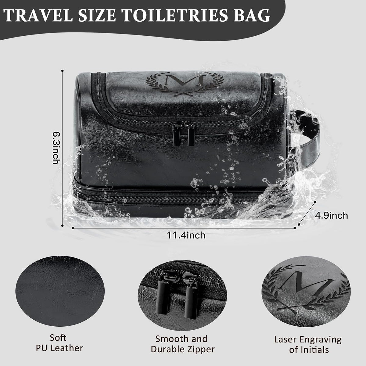 Toiletry Bag for Men Travel Essentials Shaving Dopp Kit with Hanging Hook, Waterproof Toiletry Bag with Dry Wet Separation, PU Leather Travel Organizer for Camping Business, Reddish Brown