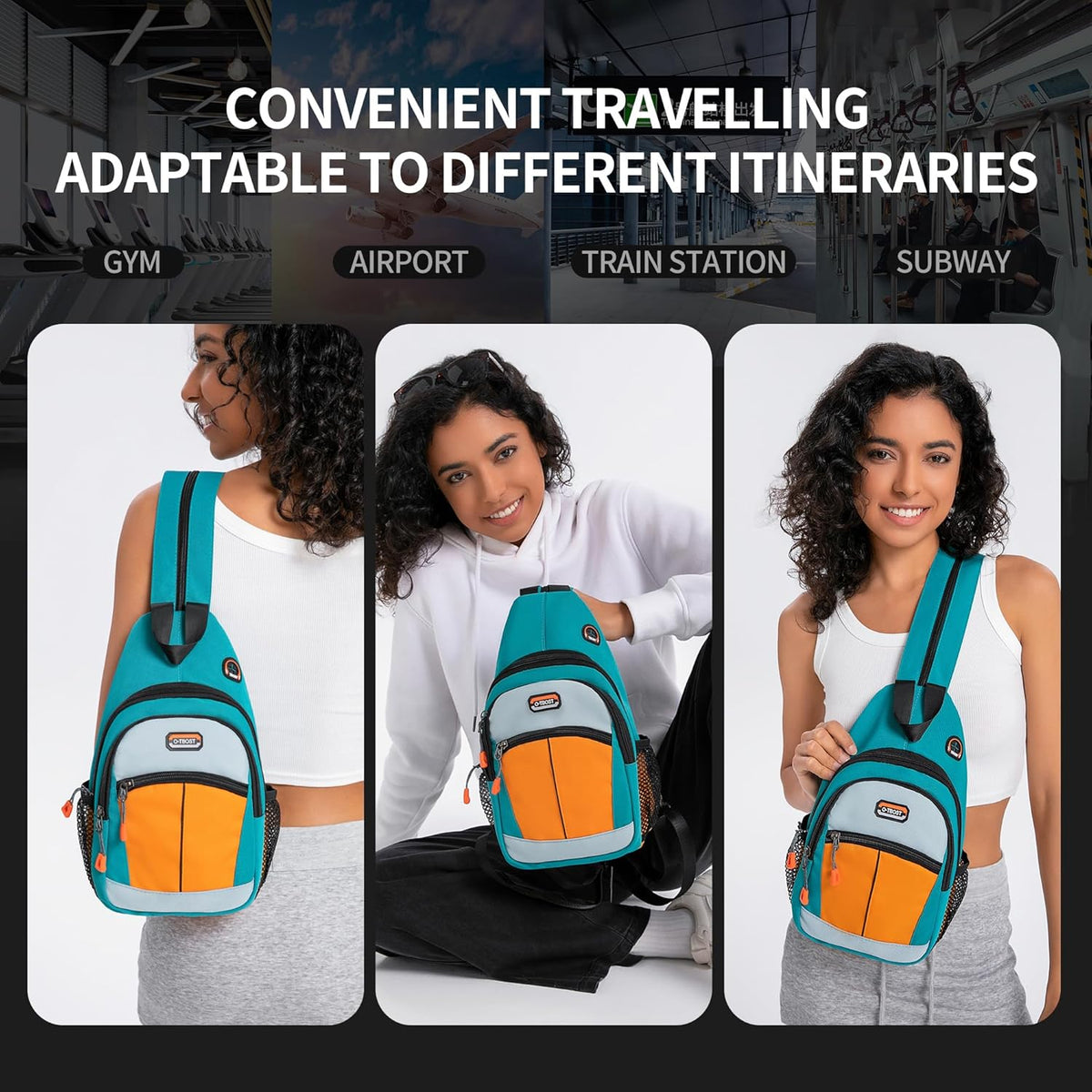 Small Sling Bags for Women Crossbody Backpack Multi-Pocket Adjustable Strap Daypack for Outdoors Hiking Traveling (green)