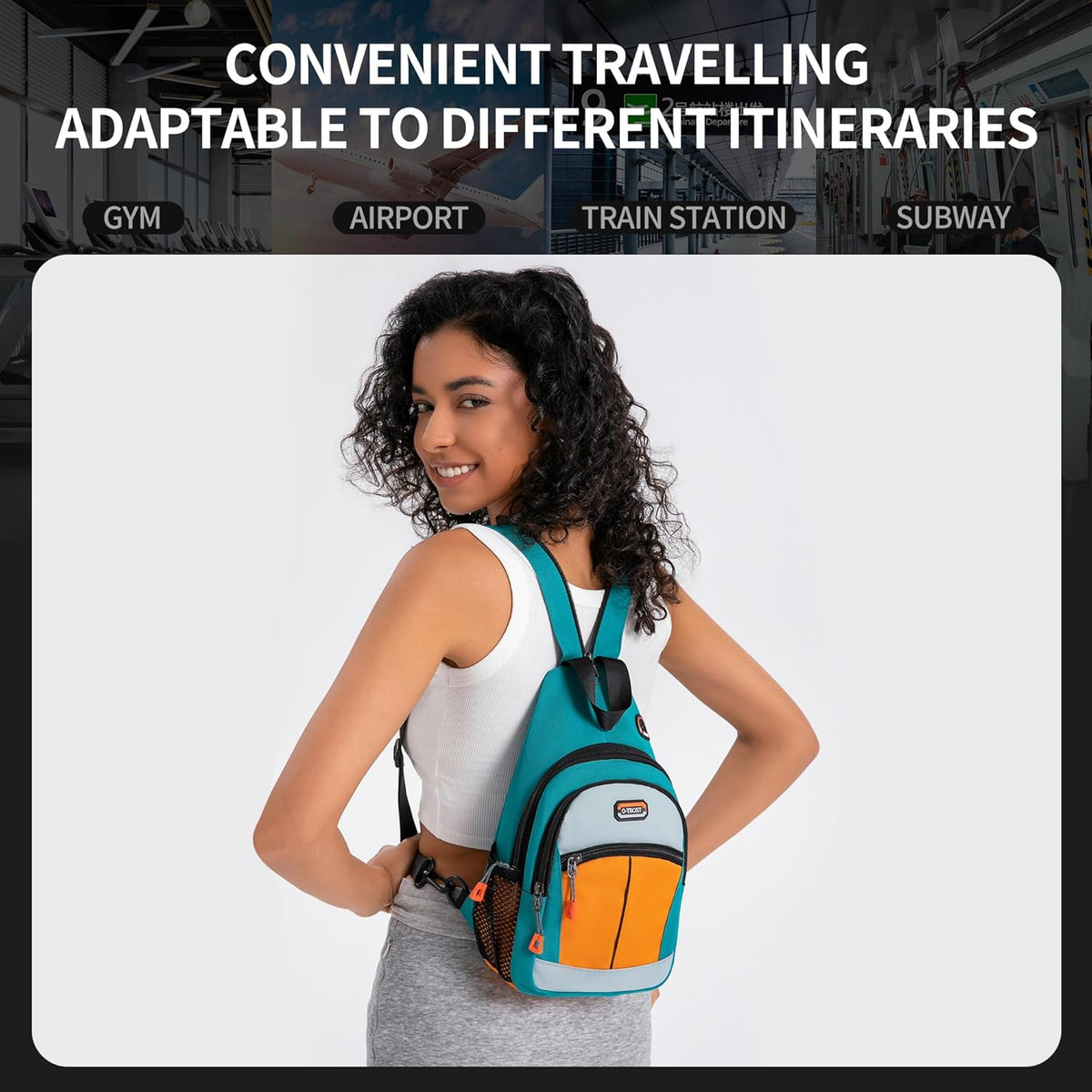 Small Sling Bags for Women Crossbody Backpack Multi-Pocket Adjustable Strap Daypack for Outdoors Hiking Traveling (green)