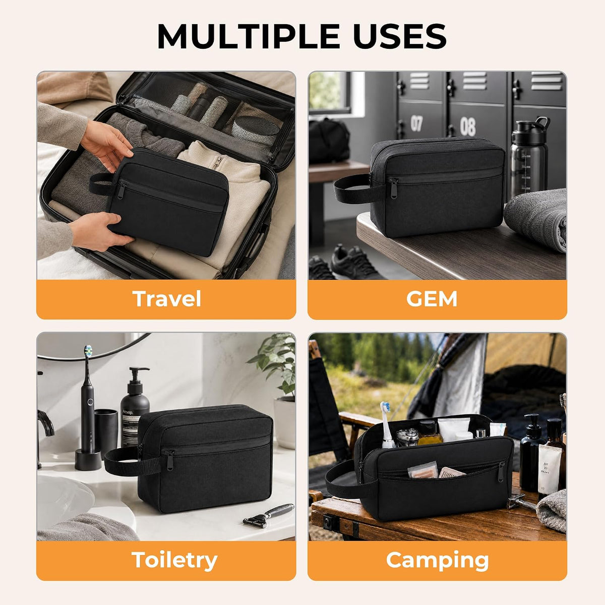 Travel Toiletry Bag for Men Women Hanging Makeup Bag Organizer Gray | Waterproof Toiletry Bag for Toiletries Accessories, Shaving Kit & Cosmetic Hanging Bag Organizer, for Travel, Bathroom, Gift