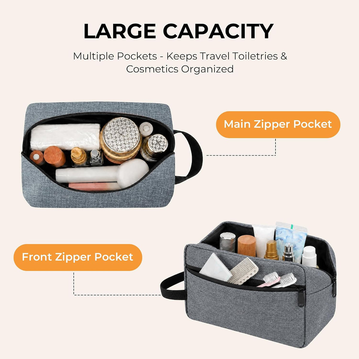 Travel Toiletry Bag for Men Women Hanging Makeup Bag Organizer Gray | Waterproof Toiletry Bag for Toiletries Accessories, Shaving Kit & Cosmetic Hanging Bag Organizer, for Travel, Bathroom, Gift