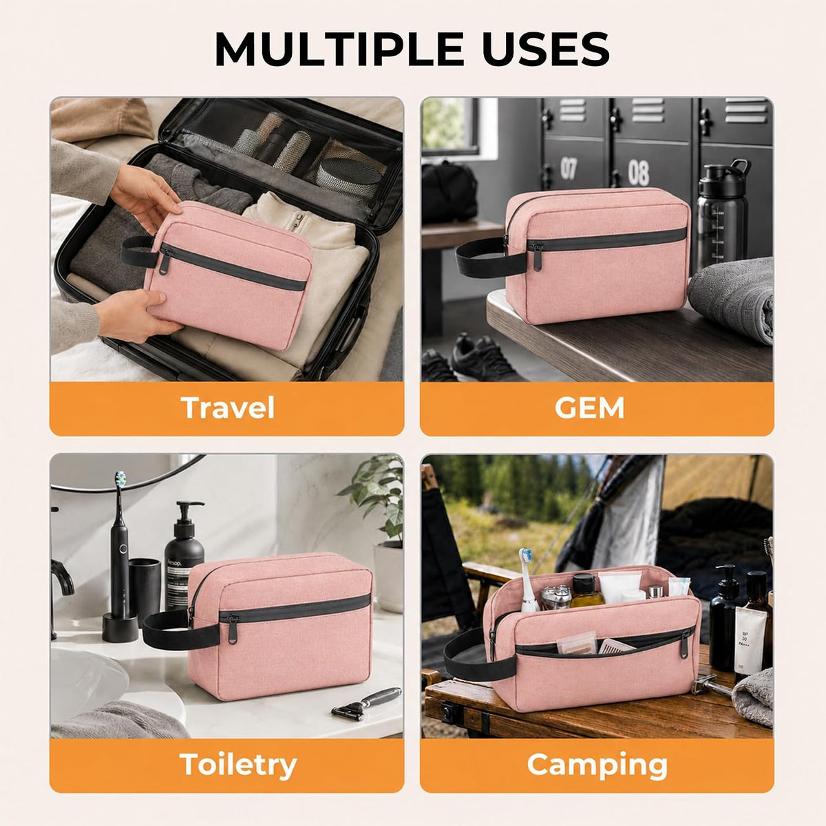 Travel Toiletry Bag for Men Women Hanging Makeup Bag Organizer Gray | Waterproof Toiletry Bag for Toiletries Accessories, Shaving Kit & Cosmetic Hanging Bag Organizer, for Travel, Bathroom, Gift