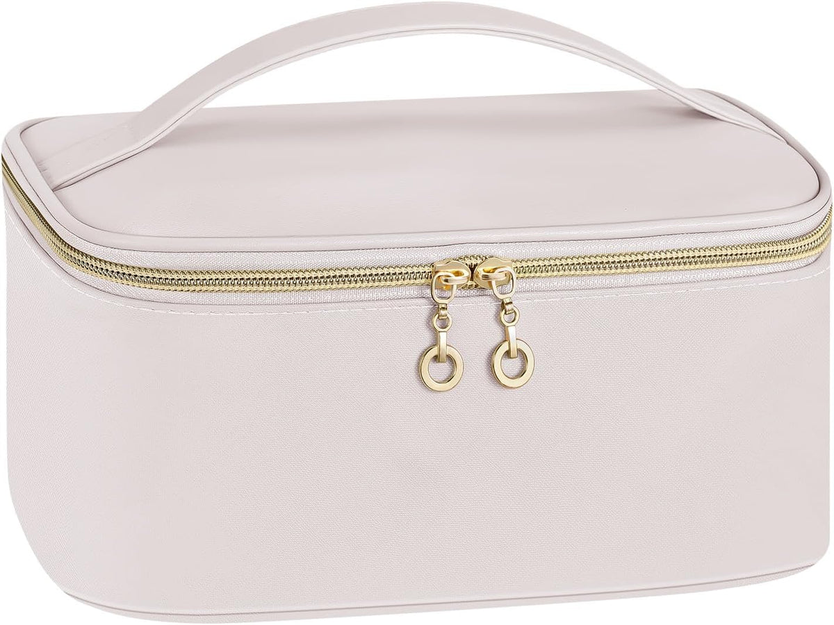 Travel Makeup Bag, Large Capacity Cosmetic Bags for Women,Portable Waterproof Leather Toiletry Bag Make Up Organizer Bag with Divider and Handle