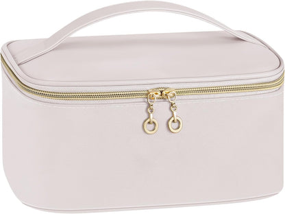 Travel Makeup Bag, Large Capacity Cosmetic Bags for Women,Portable Waterproof Leather Toiletry Bag Make Up Organizer Bag with Divider and Handle