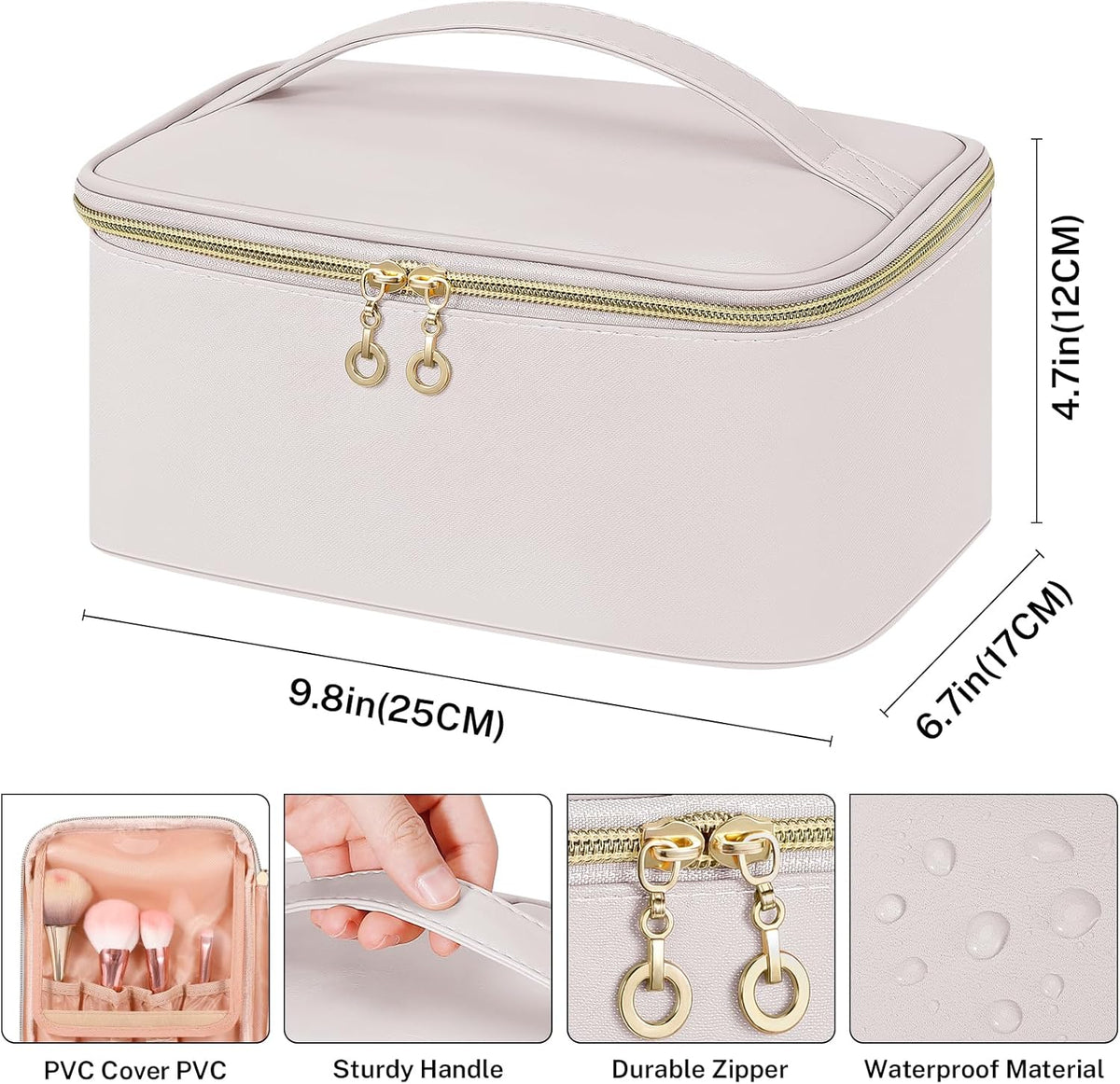 Travel Makeup Bag, Large Capacity Cosmetic Bags for Women,Portable Waterproof Leather Toiletry Bag Make Up Organizer Bag with Divider and Handle