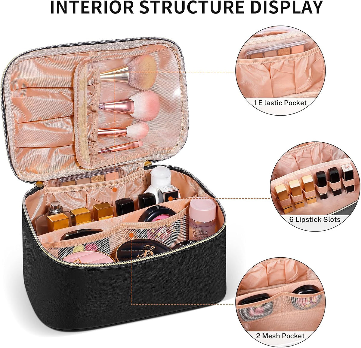 Travel Makeup Bag, Large Capacity Cosmetic Bags for Women,Portable Waterproof Leather Toiletry Bag Make Up Organizer Bag with Divider and Handle