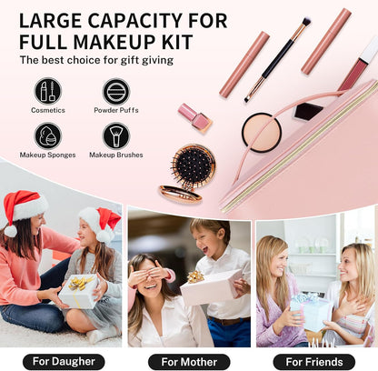 Travel Makeup Bag, Large Capacity Cosmetic Bags for Women,Portable Waterproof Leather Toiletry Bag Make Up Organizer Bag with Divider and Handle