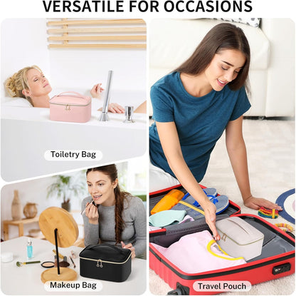 Travel Makeup Bag, Large Capacity Cosmetic Bags for Women,Portable Waterproof Leather Toiletry Bag Make Up Organizer Bag with Divider and Handle